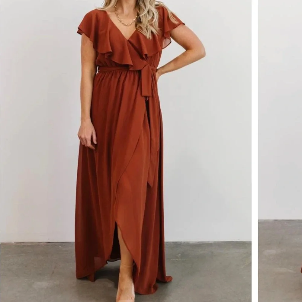 Katya Ruffle Maxi Dress color Rust -Medium - Picture 5 of 5